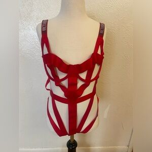 Victoria's Secret Red Shapewear Bodysuit with Geometric Cut-Outs